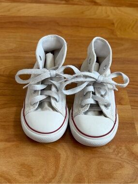 Toddler White High-Top Canvas Sneakers with Red Trim